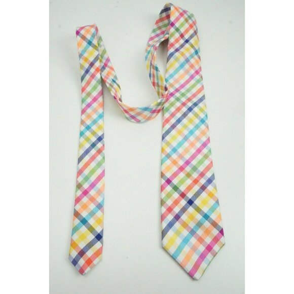 Charles tyrwhitt Vibrant Multicolor Plaid Woven 100% Silk Tie - Picture 2 of 6